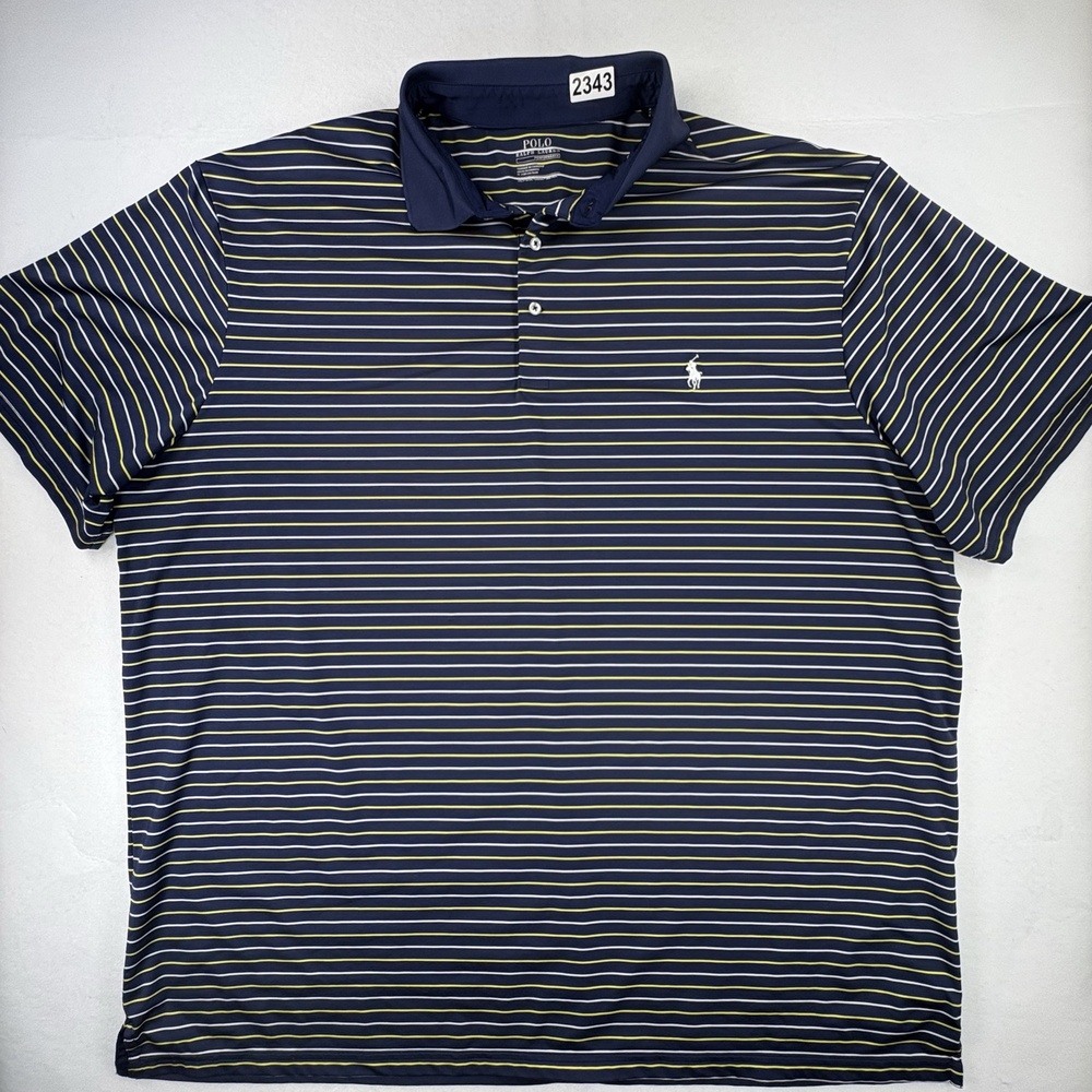 Polo Ralph Lauren Polo Shirt Mens Big 3XLT Blue Striped Performance Golf Jersey